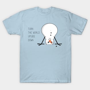 Cartoon snowman doing handstand T-Shirt